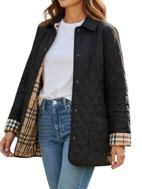 Burberry London Diamond Quilted Jacket with Plaid Lining - M